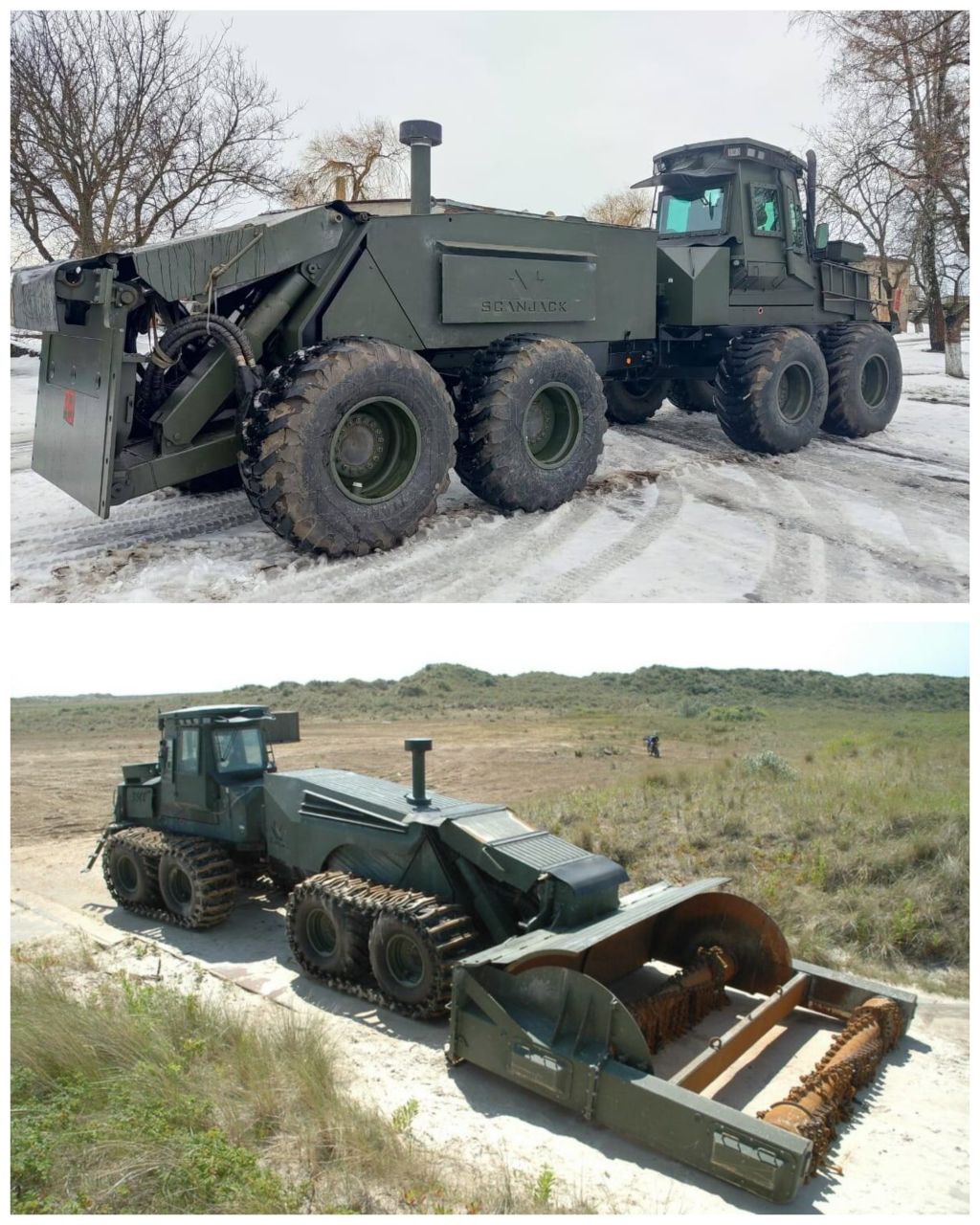 Швеция предаде на Украйна машина за разминиране ScanJack 3500, която може да разминира мини на дълбочина до 40 см.