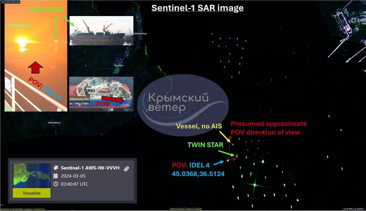 Установено е точното място на потъването на патрулния кораб “Сергей Котов”, съобщава  мониторинговата група на “Кримски вятър”