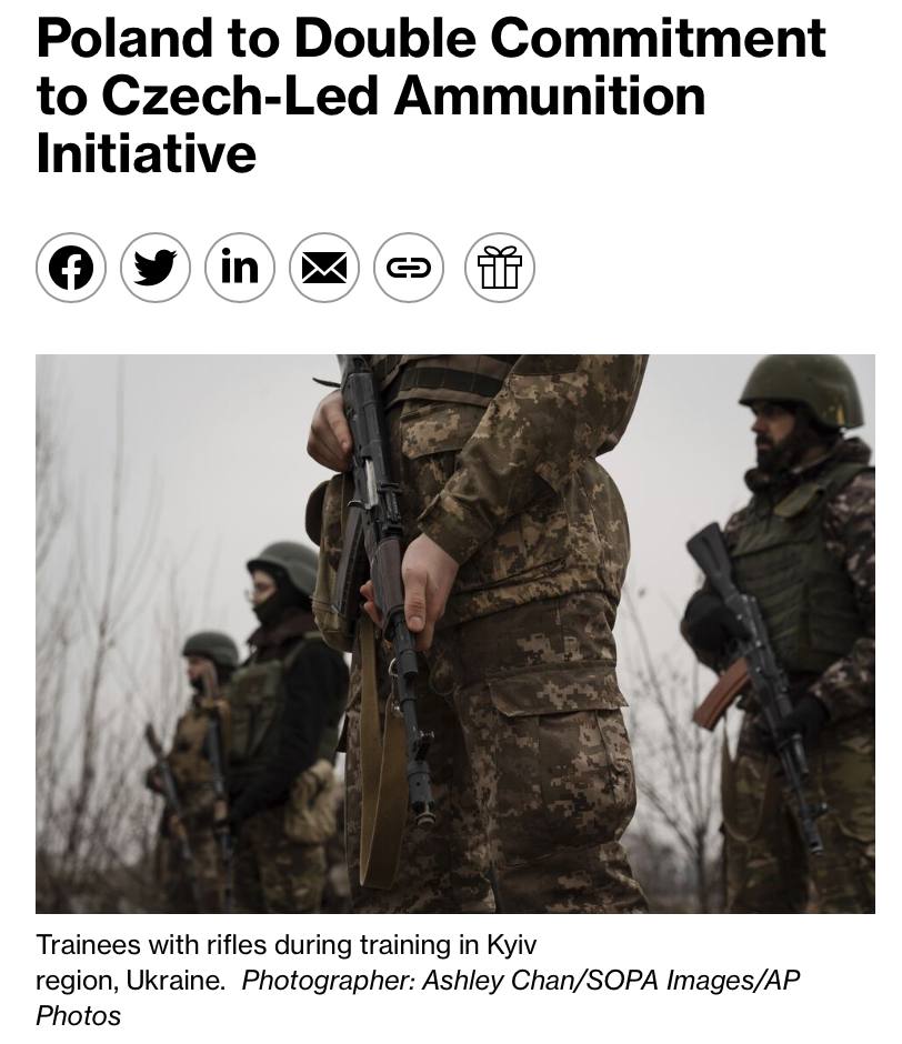 Полша ще удвои приноса си в инициативата на Чехия за закупуване на снаряди за въоръжените сили на Украйна, – Bloomberg