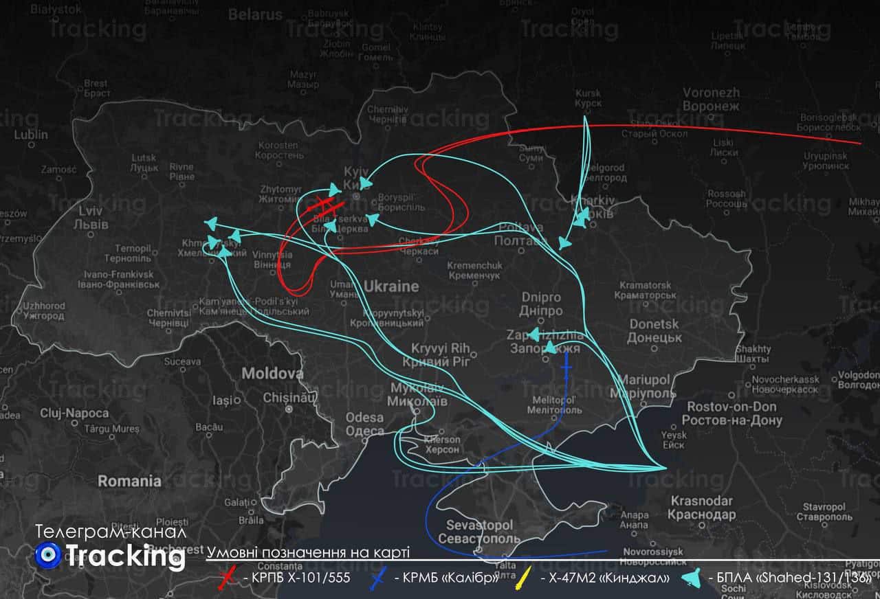 Маршрутът на вражеските ракети и “шахеди” по време на днешната атака – Tracking