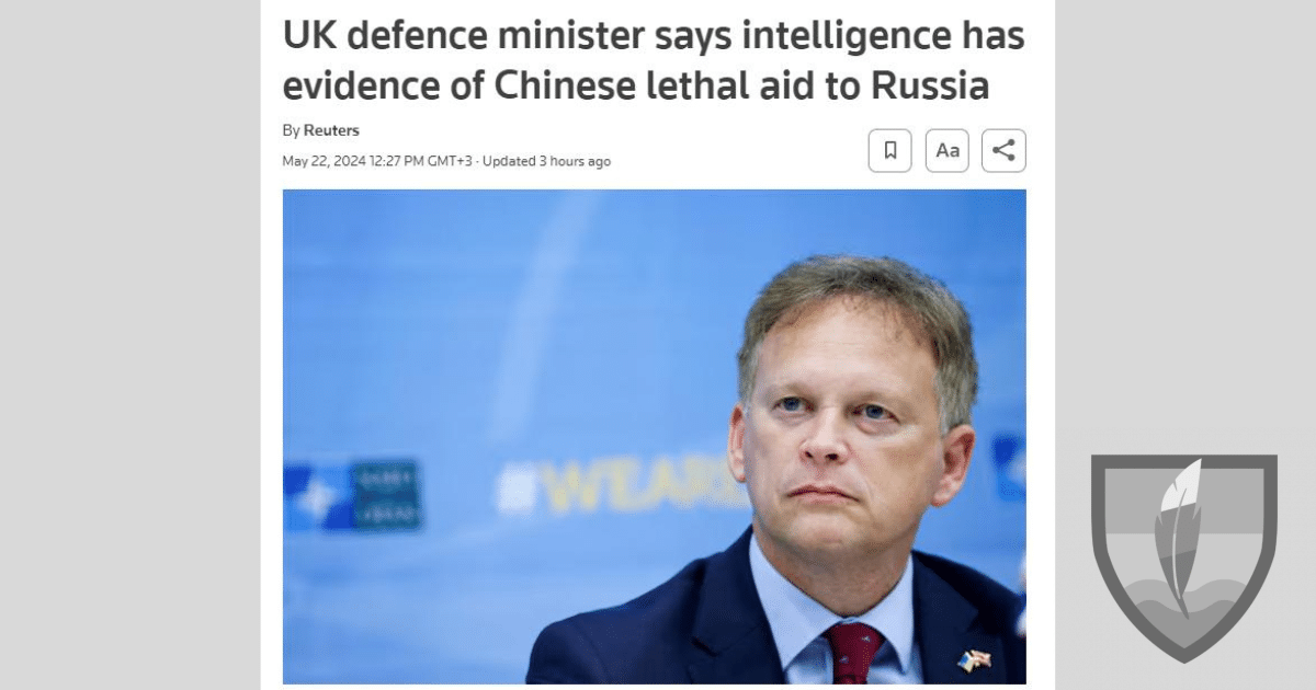 Китай е предоставил или се готви да предостави на РФ смъртоносна помощ, Ройтерс цитира британския министър на отбраната Грант Шапс.