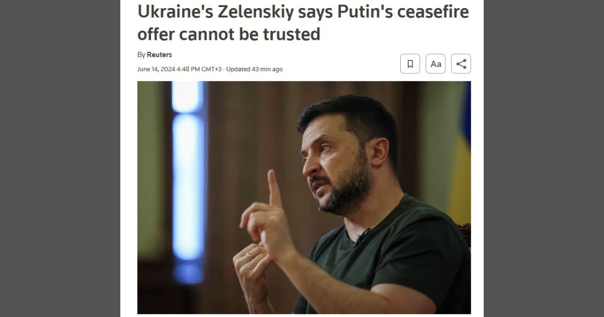 Зеленски каза, че предложенията на Путин за прекратяване на огъня са “ултиматум, на който не може да се вярва” – Ройтерс