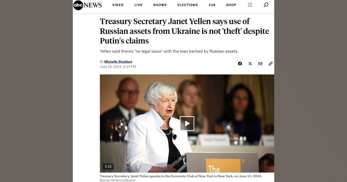 Използването на приходите от руски активи, замразени на Запад, за нуждите на Украйна не е „кражба“, – министърът на финансите на САЩ Джанет Йелън