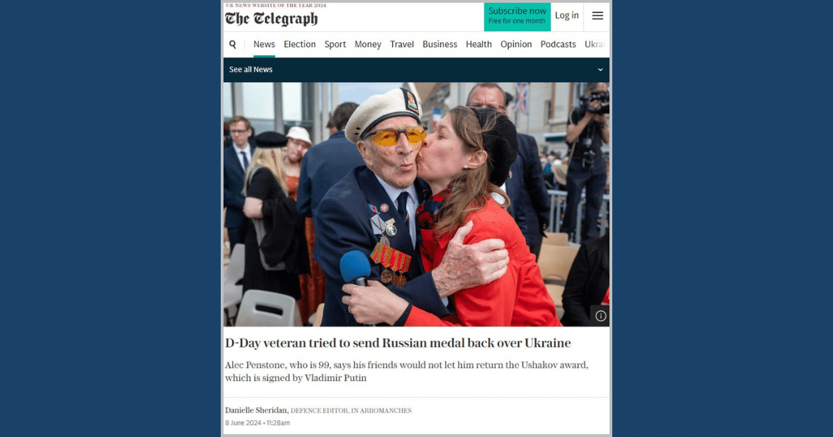99-годишен британски ветеран от Втората световна война се опита да върне руски медал заради нахлуването на Русия в Украйна