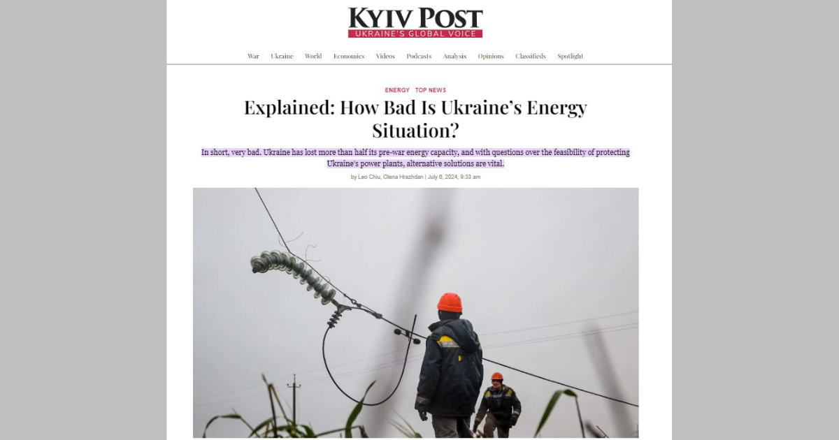 Украйна е загубила повече от половината от капацитета си за производство на електроенергия и през зимата може да няма достатъчно енергия за отопление и водоснабдяване, пише Kyiv Post
