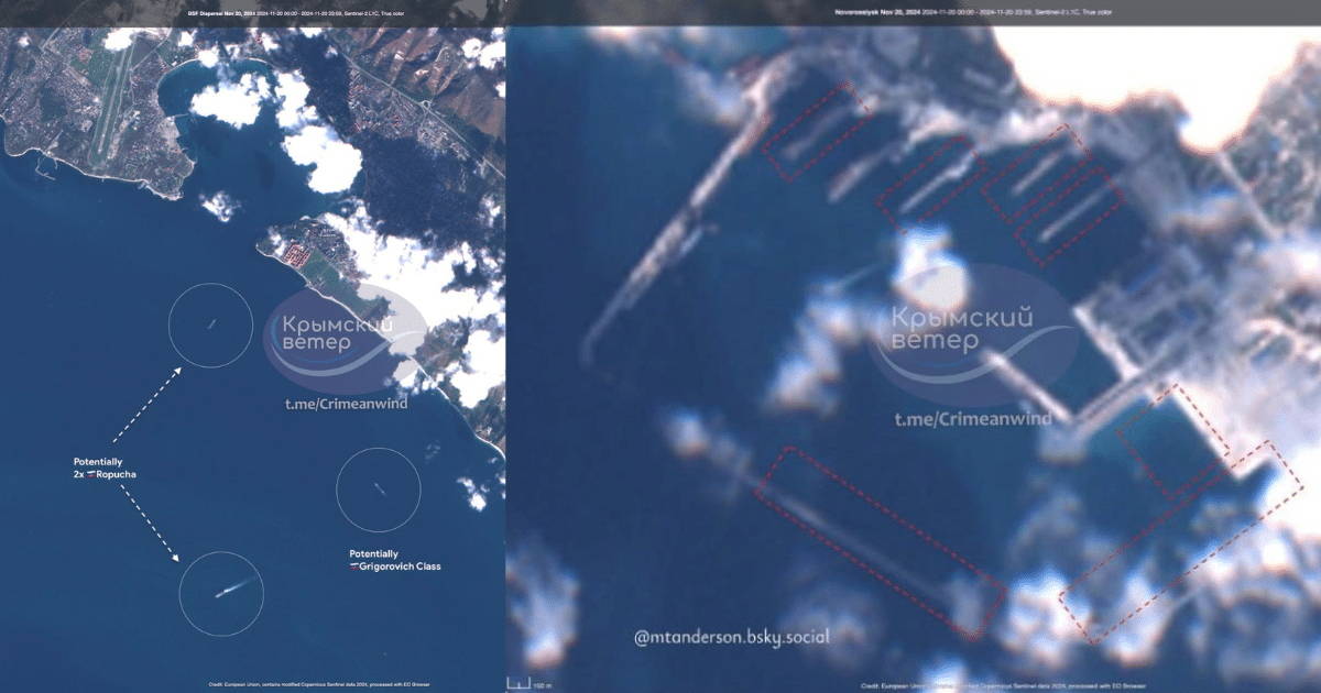 Русия изведе в морето всички бойни кораби от Новоросийск, съобщава мониторинговата група „Кримски вятър“, позовавайки се на данни от сателитни снимки