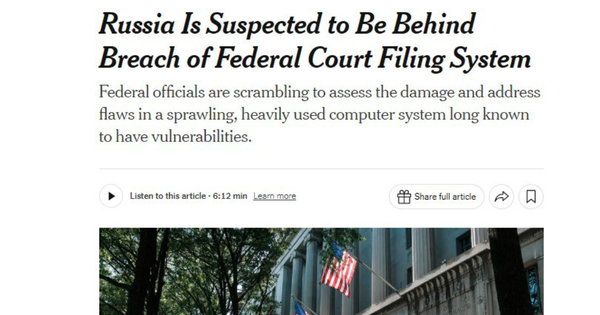 САЩ заподозряха Русия във взлом на системата за документооборот на федералните съдилища