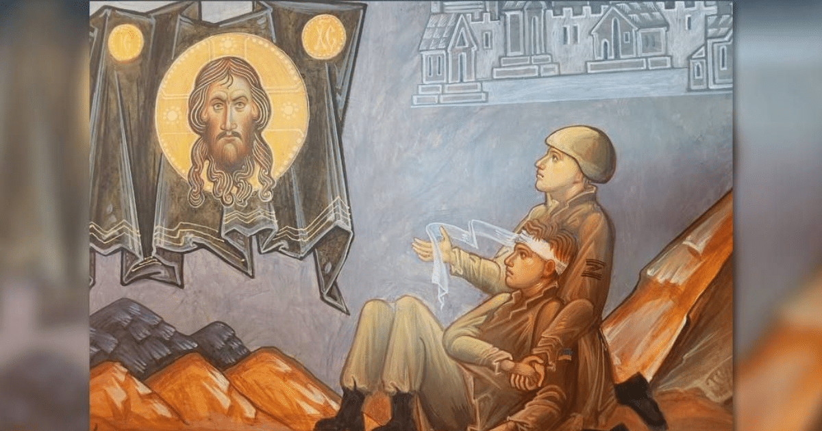 РПЦ използва иконографията за война: фреска със Z и руски войник във Валаамския манастир